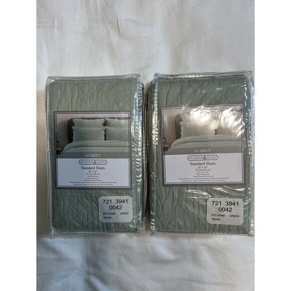 NWT Lot Of 2 Hudson & Main Standard Sham Audrey Green Quilted - Picture 1 of 2